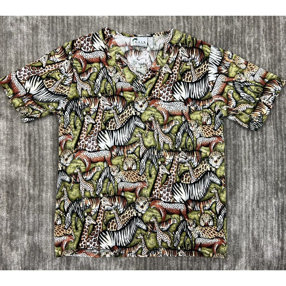 G.A.L.S. Of California T-Shirt Womens M Safari Animal Print V-Neck Short Sleeve